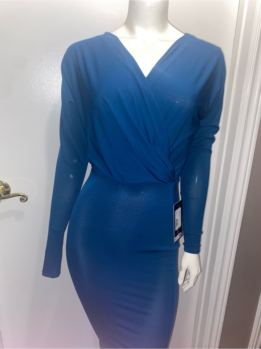 Marciano by Guess Blue Opal Long-Sleeve Wrap-Front Midi Dress